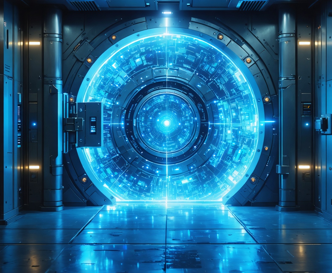 Futuristischer digitaler Tresor, der sich öffnet und glühende KI-Schnittstellen preisgibt